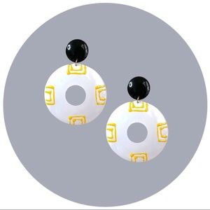 Black White & Yellow Circular Drop Earrings